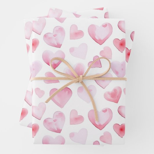 Waterverf Roze harten Valentijnsdag Inpakpapier Vel (In situ)
