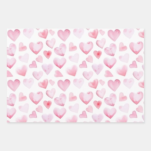 Waterverf Roze harten Valentijnsdag Inpakpapier Vel (Voorkant)