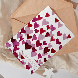 Waterverf roze harten Valentijnsdag Kaart