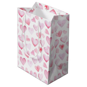 Waterverf Roze Harten Valentijnsdag  Medium Cadeauzakje