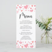 Waterverf Roze Harten Valentijnsdag Menu Kaart (Staand voorkant)
