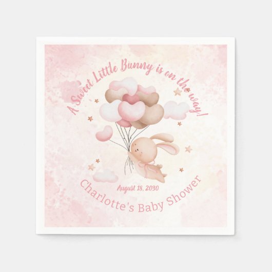 Waterverf Roze hemelballonnen Bunny Baby shower Servet (Voorkant)