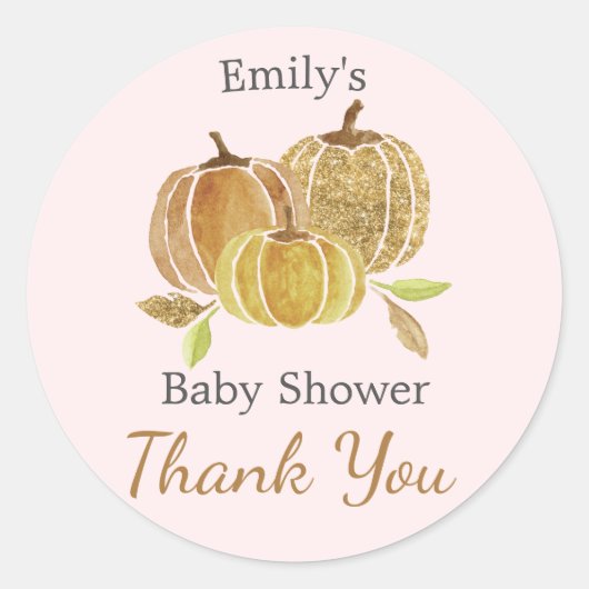 Waterverf Roze Herfst Baby shower Ronde Sticker (Voorkant)