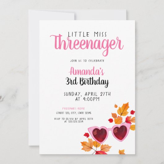 Waterverf Roze Herfst Zonnebril 3e Verjaardag Kaart (Voorkant)