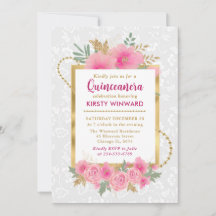 Waterverf Roze Herfstbloemen Quinceanera