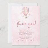 Waterverf Roze Hete Luchtballon Baby shower Bedankkaart (Voorkant)