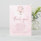 Waterverf Roze Hete Luchtballon Baby shower Bedankkaart (Staand voorkant)