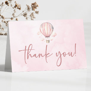 Waterverf Roze Hete Luchtballon Baby shower Bedankkaart