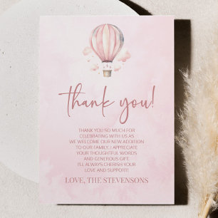 Waterverf Roze Hete Luchtballon Baby shower Bedankkaart