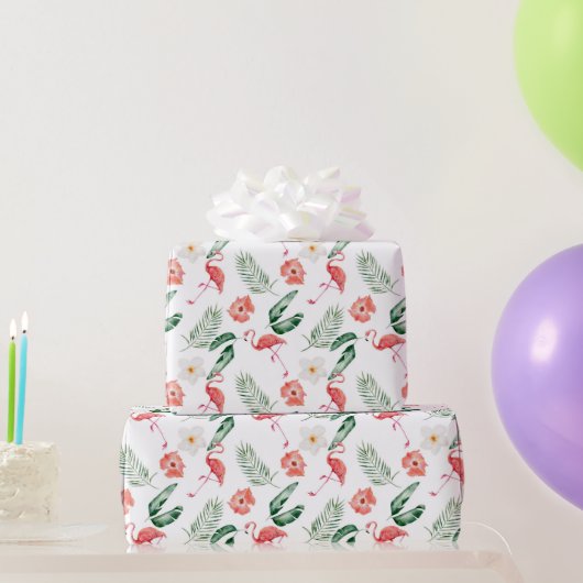 Waterverf Roze Hibiscus en Flamingo Tropical Cadeaupapier (Feestgeschenken)