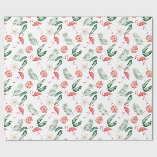 Waterverf Roze Hibiscus en Flamingo Tropical Cadeaupapier (Vlak)