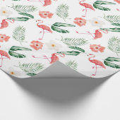 Waterverf Roze Hibiscus en Flamingo Tropical Cadeaupapier (Hoek)