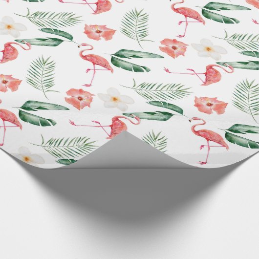 Waterverf Roze Hibiscus en Flamingo Tropical Cadeaupapier (Hoek)