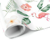 Waterverf Roze Hibiscus en Flamingo Tropical Cadeaupapier (Rol Hoek)