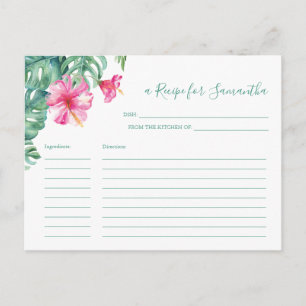 Waterverf Roze Hibiscus TropicaFloral Recipe Card Feestdagenkaart