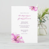 Waterverf Roze hibiscus Wedding Invitations Kaart (Staand voorkant)