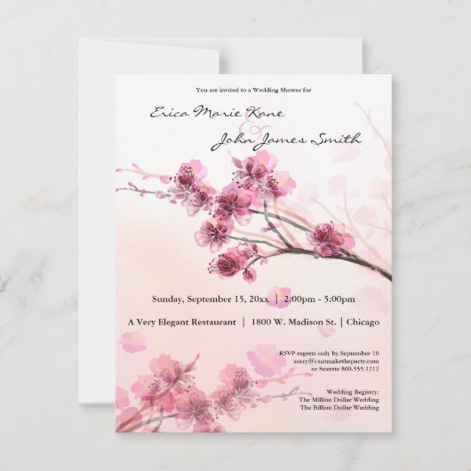 Waterverf Roze hibiscus Wedding Shower Invite Kaart (Voorkant)