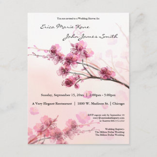 Waterverf Roze hibiscus Wedding Shower Invite Kaart