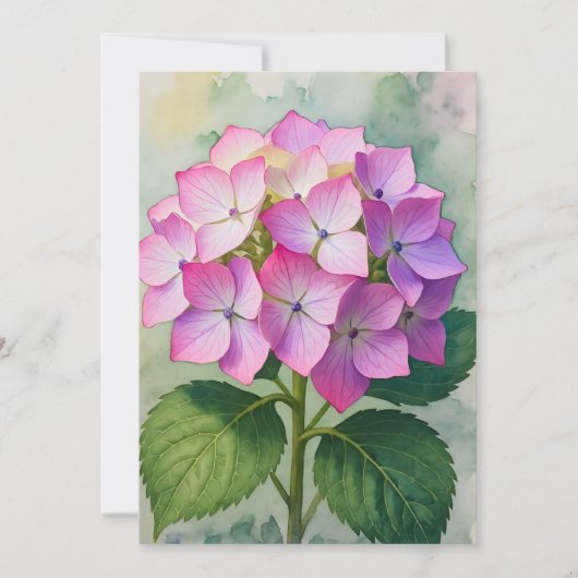 Waterverf Roze Hortensia Bloemen Kaart (Voorkant)