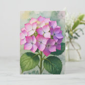 Waterverf Roze Hortensia Bloemen Kaart (Staand voorkant)