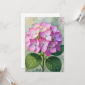 Waterverf Roze Hortensia Bloemen Kaart (Voorkant / Achterkant in situ)