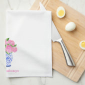 Waterverf Roze Hortensia Chinoiserie Gepersonalise Theedoek (Quarter Fold)
