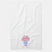 Waterverf Roze Hortensia Chinoiserie Gepersonalise Theedoek (Verticaal)