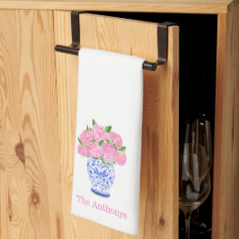 Waterverf Roze Hortensia Chinoiserie Gepersonalise Theedoek