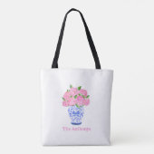 Waterverf Roze Hortensia Chinoiserie Naam Tote Bag (Achterkant)
