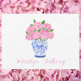 Waterverf Roze Hortensia Chinoiserie Vaas Op Maat Notitiekaartje
