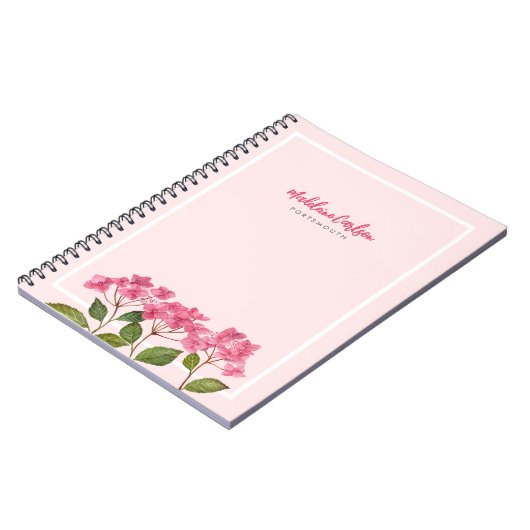 Waterverf Roze Hortensia Kantillustratie Notitieboek (Linkerzijde)