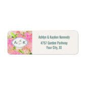 Waterverf Roze Hortensia Monogram Terugadres Etiket (Voorkant)