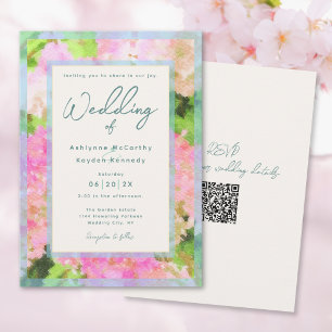 Waterverf Roze Hortensia Tuin QR Code Trouwen Kaart