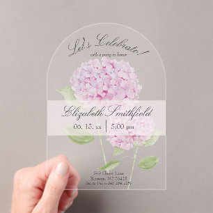 Waterverf Roze Hortensia Uitnodiging