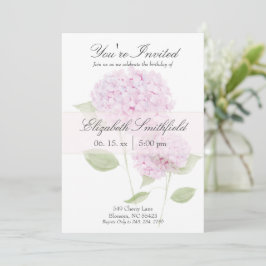 Waterverf Roze Hortensia Uitnodiging