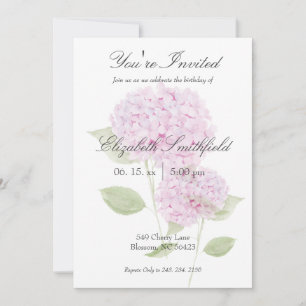 Waterverf Roze Hortensia Uitnodiging