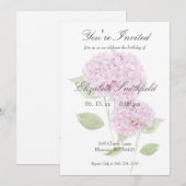 Waterverf Roze Hortensia Uitnodiging (Voorkant / Achterkant)