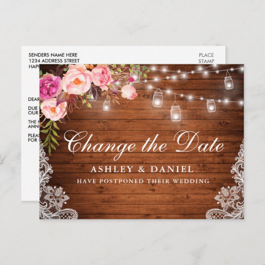 Waterverf roze houtpotten veranderen de datum briefkaart (Voorkant / Achterkant)