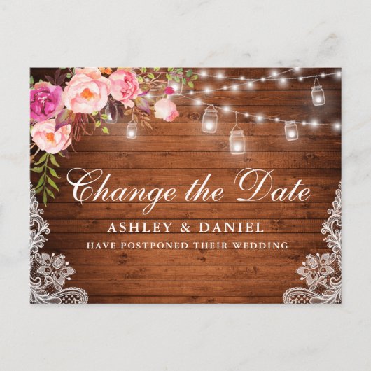 Waterverf roze houtpotten veranderen de datum briefkaart (Voorkant)