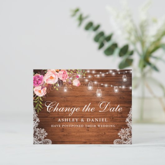 Waterverf roze houtpotten veranderen de datum briefkaart (Staand voorkant)