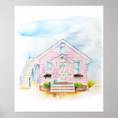 Waterverf Roze Huis Portret Poster (Voorkant)
