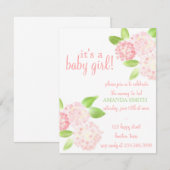 Waterverf Roze Hydrangea Baby shower Uitnodigen Kaart (Voorkant / Achterkant)