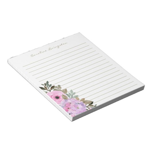 Waterverf Roze hydrangea Bloem Aangepast Notitieblok (Schuin)