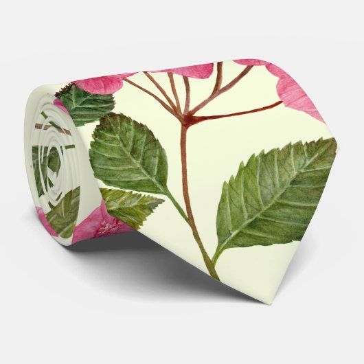 Waterverf Roze Hydrangea bloemenmotief Stropdas (Opgerold)