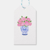 Waterverf Roze Hydrangea Chinoiserie Naam Cadeaulabel (Voorkant)