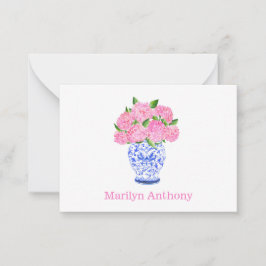 Waterverf Roze Hydrangea Chinoiserie Naam Notitiekaartje