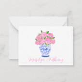 Waterverf Roze Hydrangea Chinoiserie Script Naam Notitiekaartje (Voorkant)