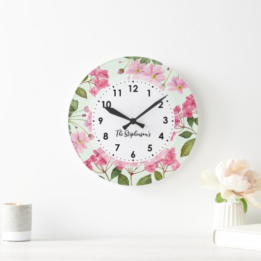 Waterverf Roze Hydrangea en Japans Anemone Grote Klok (Huis)