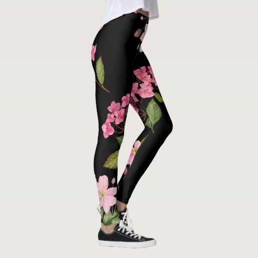 Waterverf Roze Hydrangea en Japans Anemone Leggings (Rechts)