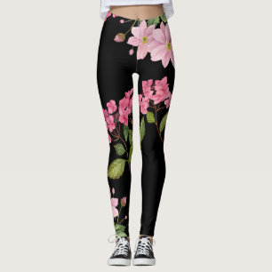 Waterverf Roze Hydrangea en Japans Anemone Leggings